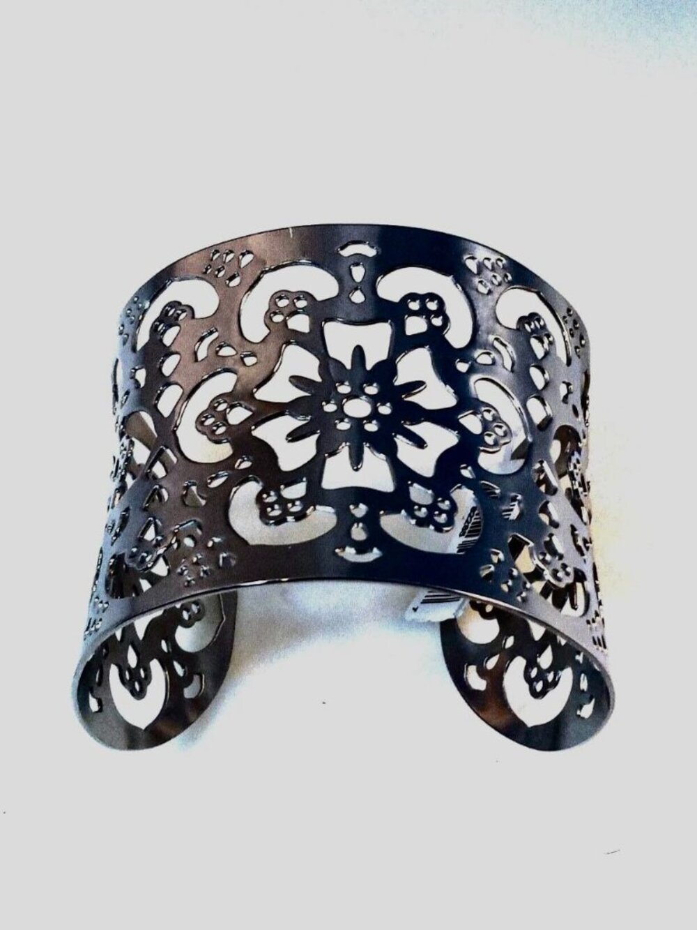 Stainless steel wide floral cuff bracelet